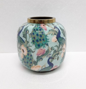 Calcomanía de jarrón de flores de metal de diseño moderno, acabado esmaltado para sala de estar, decoración de Mesa para el hogar, hecha a mano, personalizada - Product Image 2
