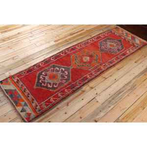 2.8x9.7 ft <b>Runner</b> Turkish Rug, Vintage Rug, <b>Red</b> Gray Paisley Wool Rug - Product Image 2