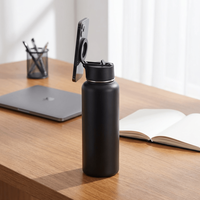 Bouteille d'eau sport en acier inoxydable à double paroi isolée sous vide 40 oz (1200 ml) avec bouchon anti-fuite et support magnétique pour téléphone