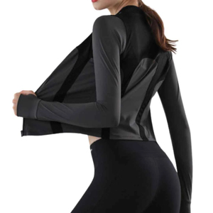 Women Color Blocked Yoga Jacket Full Sleeve <b>Mock</b> <b>Neck</b> Active Stretch Contrast Binding Zipper Front - Product Image 6