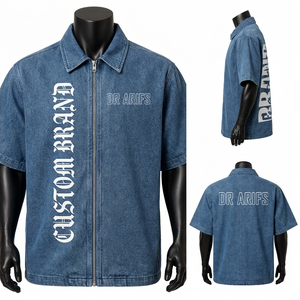 Camisa Oversize Personalizada para Hombre con Cierre, Manga Corta, Estampado de Letras Azules, Estilo Urbano - Product Image 6