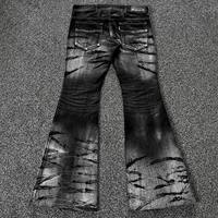 Pantalon évasé personnalisé OEM vintage taille mi-haute respirant uni en coton 100% tissé délavé clair, moyen ou foncé, séchage rapide