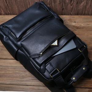 Sac à dos de luxe en cuir de vachette véritable pour homme, cartable de grande capacité pour loisirs/voyages d'affaires pour ordinateur - Product Image 3