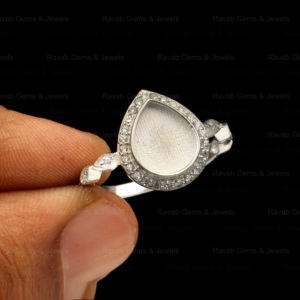 Plata de Ley 925 genuina chapada en plata 8x10mm pera media eternidad CZ semi montaje bisel en blanco anillo de ajuste piedras preciosas cenizas renunciar - Product Image 6