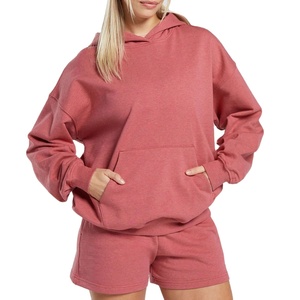 ชุดวอร์มผู้หญิงแบบมีฮู้ดสั่งทำพิเศษสำหรับฤดูหนาว ระบายอากาศได้ดี น้ำหนักเบา พิมพ์ลายแบบ Heat-Transfer ย้อมสีพื้น ผ้าฟลีซคอตตอน 100% สำหรับใส่ทุกวัน - Product Image 1