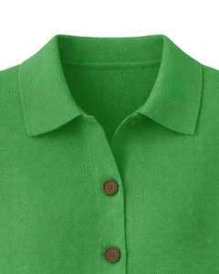 Women Green Button Front Knit Cardigan Sweater Long Sleeve Soft Casual <b>Winter</b> <b>Top</b> With Polo Collar For Ladies Fashion Wear - Product Image 4