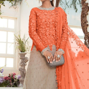 Beautiful Indian <b>Net</b> Gown <b>Dupatta</b> Set With Embroidery Hand Work Georgette Sequence Gown for Women and Girls Festive Partywear - Product Image 1