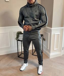 Survêtement d'entraînement en polaire brodé pour hommes, ensemble de deux pièces pour le jogging d'hiver, teint en plaine - Product Image 3