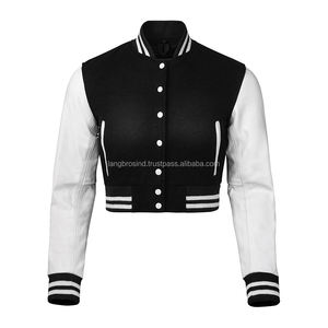 แจ็คเก็ตเบสบอลแบบวาร์ซิตี้สำหรับผู้หญิง ปี 2024 แบบเรียบ ย้อมสีพื้น ตัดสั้น ทรงปกติ สำหรับฤดูหนาว ขายส่ง ตกแต่งด้วยผ้าทอ ผ้าฝ้าย - Product Image 4