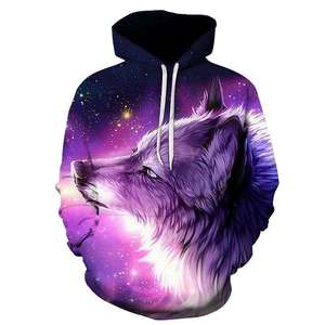 Neon Digital Printed Casual Hoodie for Men Long-Sleeve Hooded Collar Fashionable 3D Print <b>Wolf</b> Hoodie for Winter OEM Custom - Product Image 3