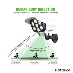 Lámpara Solar para Exteriores Homehop, 77 LED, Sensor de Movimiento, Forma de Cámara de Seguridad, Lámpara de Pared Impermeable para Jardín con Control Remoto - Product Image 4