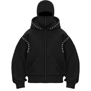 Veste à capuche zippée noire pour homme, design strass, doublure polaire, coupe oversize, streetwear décontracté, vêtement d'extérieur hiver, mode, chaude - Product Image 1