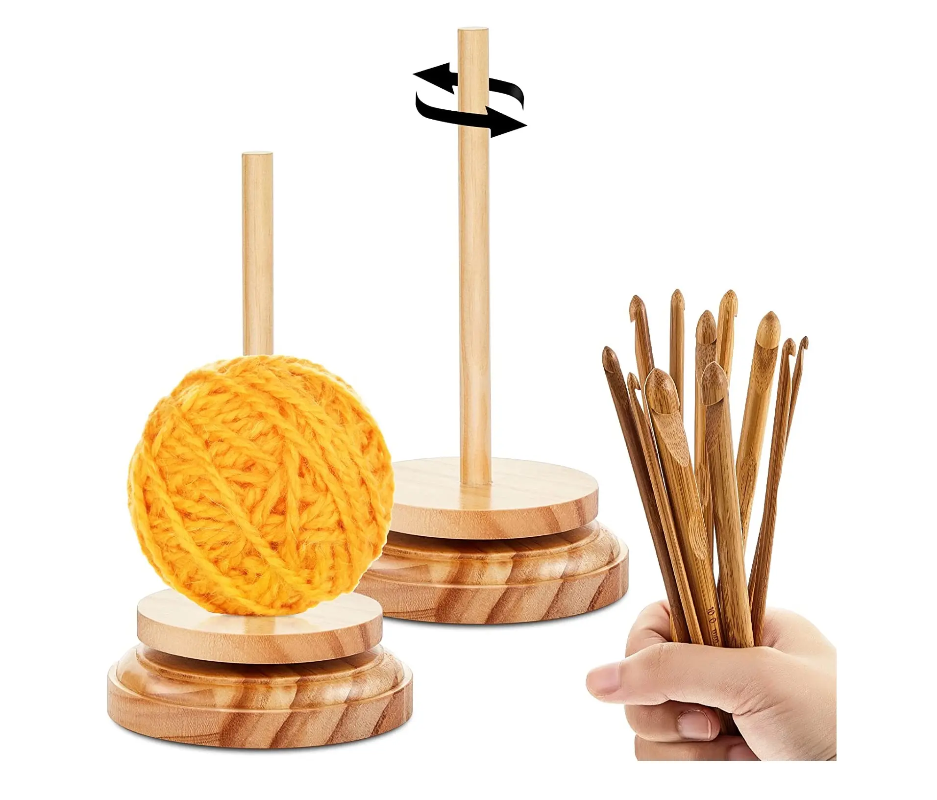 Supporto per filato di legno da 2 pezzi con 12 ganci per uncinetto in bambù meccanismo Twirling in legno aghi da Spinning per maglieria uncinetto artigianato fai da te