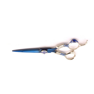 Tijera de peluquero con acabado de plasma azul con acabado plateado Mango de diseño elegante Tijeras de corte de pelo PROFESIONALES DE ACERO INOXIDABLE - Product Image 4