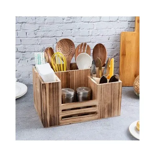 Luxe Houten Caddy Met Op Maat Gemaakte Afwerking Stijlvolle Houten Caddy Bestekhouder In Groothandelsprijzen Voor Het Opslaan Van Flessen