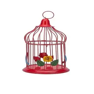 Красивая красная Глянцевая металлическая клетка для птиц с подвесным крючком для домашнего декора и сада, декоративная клетка для птиц