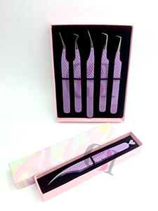 Pince à épiler professionnelle en acier inoxydable avec revêtement en poudre violet clair, antistatique, durable, 10 mm, pointe argentée - Product Image 2