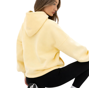 Sudadera con Capucha Extra Grande para Mujer, 50% Algodón, 50% Poliéster, Color Amarillo Mantequilla, Estilo Urbano, Hombros Caídos, Corte Holgado, Moda de Invierno - Product Image 4