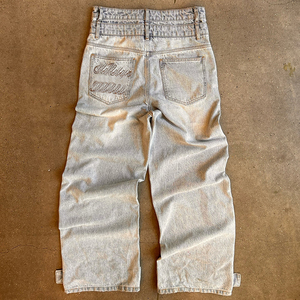 กางเกงยีนส์ผู้ชายทรงหลวมประดับพลอยเทียมกางเกงขาตรงขนาดใหญ่พิเศษแบบเรียงซ้อน - Product Image 3