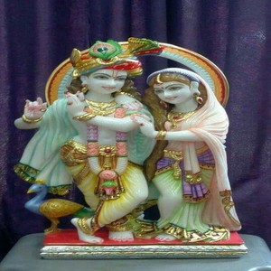 Statue en marbre de conception traditionnelle de Shri Krishna et Radha avec surface polie du Rajasthan pour utilisation intérieure du temple d'affichage - Product Image 2