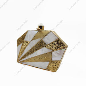 Art Deco Mother of Pearl <b>Clutch</b> with Gold Panelled Metal Work and Pearl Knob Luxury Handcrafted Evening <b>Bag</b> gift her - Product Image 4