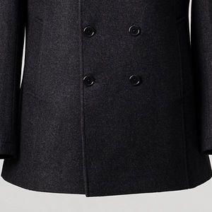 Custom 100% Woolen <b>Men's</b> Peacoat <b>Long</b> <b>Coat</b> High Quality with Real Fox Fur Trim Turn-Down Collar Front Button <b>Grey</b> & Charcoal - Product Image 6
