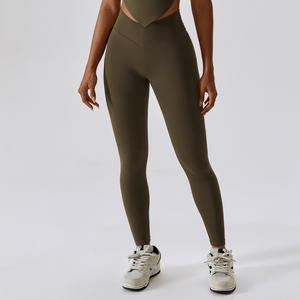 Leggings de yoga et de sport pour femmes, personnalisés en gros, pour l'export, effet seconde peau, couleur unie, taille haute, effet push-up, longueur intégrale - Product Image 3