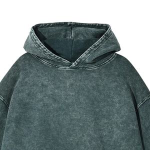 Sudadera con capucha de algodón cálida para invierno, ropa de calle de gran tamaño, técnica de lavado de piedra ácida a la moda, bordado, ajuste holgado sólido - Product Image 2