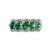 Bague élégante à 5 pierres Pierre naturelle Émeraude Pierre précieuse Argent sterling Diamant naturel Halo Réglage classique Anniversaire de fiançailles
