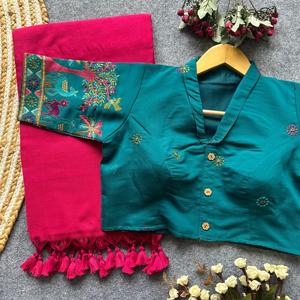 Magnifique sari en coton Khadi avec broderie, fabricant et fournisseur de mode féminine en Inde au prix le plus bas - Product Image 3