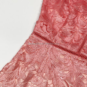 Haute qualité rose col rond manches courtes <span class=keywords><strong>dégradé</strong></span> garni robe moulante pour les femmes en mousseline de soie florale dos nu fermeture éclair dentelle - Product Image 3