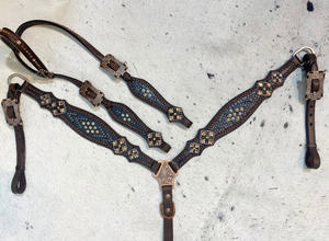 Ensemble de bride et de collier de poitrail en cuir d'alligator noir, bride de cheval western en cuir véritable - Product Image 2