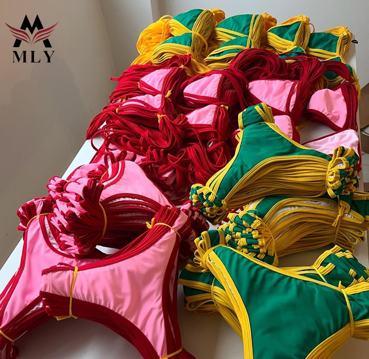 ネイビーとホワイトの水着　特殊半スケ生地 Factory-Price-Swimwear-Bikini-