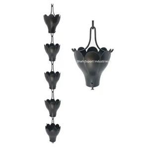 Cadena de lluvia de taza de flor de hierro hecha a mano con revestimiento de polvo negro, cadena de lluvia decorativa de jardín para decoración de hogar y jardín - Product Image 5
