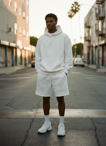 Custom <b>White</b> Fleece <b>Shorts</b> for Men & <b>Women</b> Gen Z Comfort Style Soft Cotton Blend Casual Summer Wear - Product Image 5