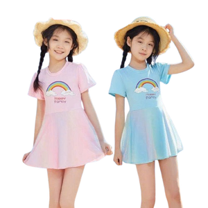 Traje de baño de una pieza de fitness personalizado para niñas UPF 50 + protección solar Rash Guard Vestido de manga corta y sombrero traje de baño impermeable - Product Image 2