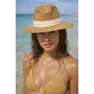 Straw Fedora Camel <b>Hat</b> with <b>Flat</b> Band, Summer Model HSR2116 - HSR2116-CAMEL - Product Image 4