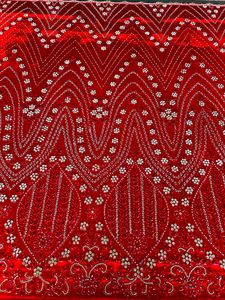 Meilleur prix 100% polyester tissu perlé de luxe fait à la main fournisseur indien motif de maille tissé pour la fabrication de robe de mariée avec Zircon - Product Image 4