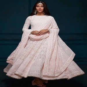 Robe de soirée Anarkali brodée en coton, style ethnique pakistanais et indien, pour mariage et fêtes, Saree/Sari/Shari - Product Image 2