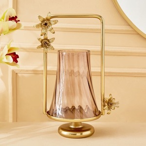 Vintage Metal Brass Candle Holders With Glass <b>Lanterns</b> and Candle Stand <b>Set</b> for Wedding Dinner Table Decor - Product Image 1