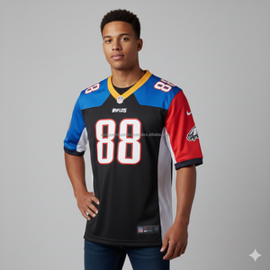 Maillot de football américain oversize style streetwear tendance pour homme, col en V, personnalisable, manches courtes, respirant - Product Image 1