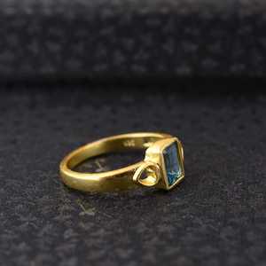 แหวนเงินแท้ 925 โทปาสสีน้ําเงิน ควอตซ์ เวอร์มายล์ แหวนพลอย เครื่องประดับชุบทองที่ทําด้วยมือสวยงาม - Product Image 6