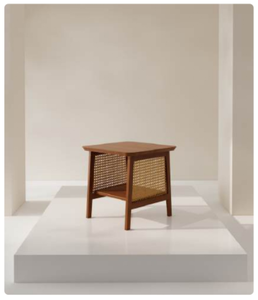 Mesa de Noche Moderna de Mediados de Siglo con Diseño de Panel de Ratán, Muebles para Dormitorio - Product Image 2