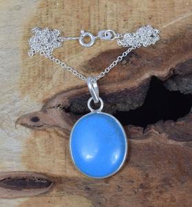 Calcedonia piedra preciosa colgante tendencia 925 plata esterlina marzo piedra natal joyería hecha a mano elegante colgante regalo para cumpleaños - Product Image 4