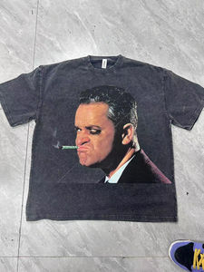 Custom Logo High Quality 100% Cotton V-neck Boxy Style Retro Washed Vintage Men OEM Screen Printed Graphic T-Shirts - Product Image 4