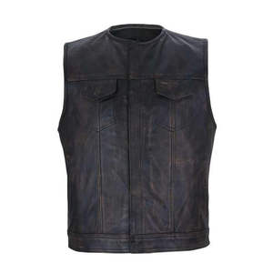 Gilet en cuir pour homme, coupe-vent, pour l'hiver, avec boutons en corne, pour les motards de tourisme et de croisière - Vêtements d'extérieur - Product Image 2