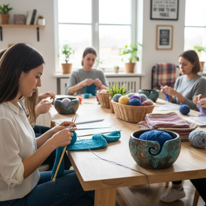 Cuenco grande de madera hecho a mano para hilo |   Porta Hilos Antiguo, Duradero y con Bordes Suaves para Tejer, Crochet, Hilado y Almacenamiento de Hilos para Manualidades - Product Image 3