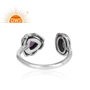 Nouvelle bague ajustable élégante en argent sterling oxydé avec pierres précieuses naturelles Iolite et Améthyste – Fabricant de bijoux sur mesure - Product Image 4