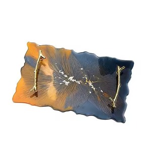 ถาดเสิร์ฟศิลปะเรซิ่นหลากสีพร้อมที่จับสีทองเหมาะสำหรับการตกแต่งบ้านที่หรูหราการจัดวางโต๊ะและเป็นของขวัญที่มีสไตล์ - Product Image 5