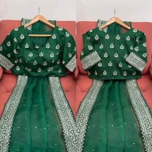 Redéfinissez l'habillage festif avec cet élégant saree en soie d'organza inspiré du patrimoine de l'artisanat intemporel avec chemisier - Product Image 6